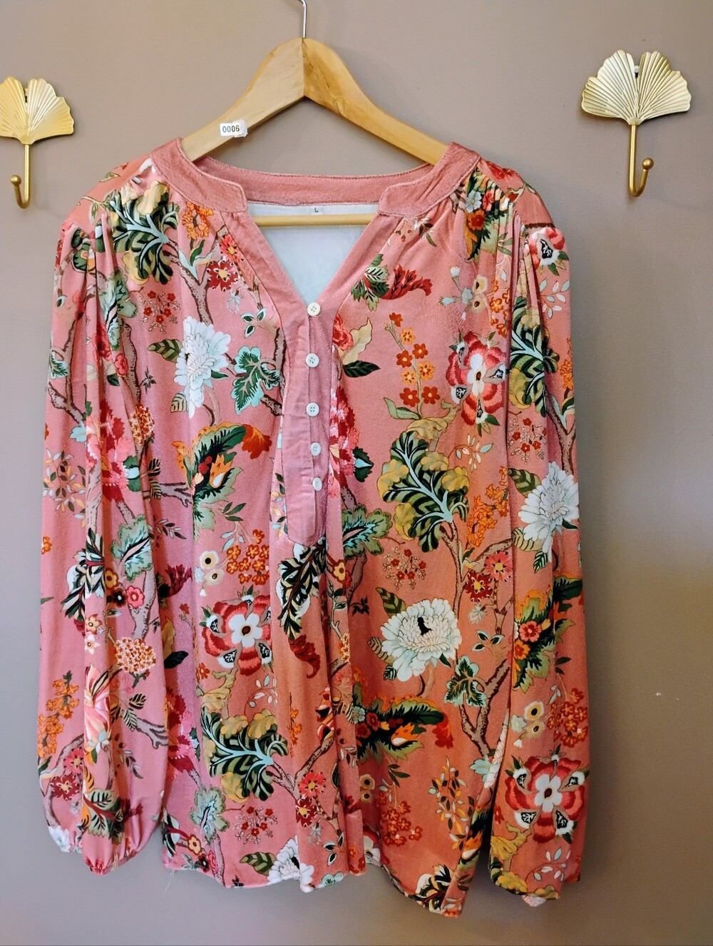 Pink Floral Button-Front Women’s Blouse